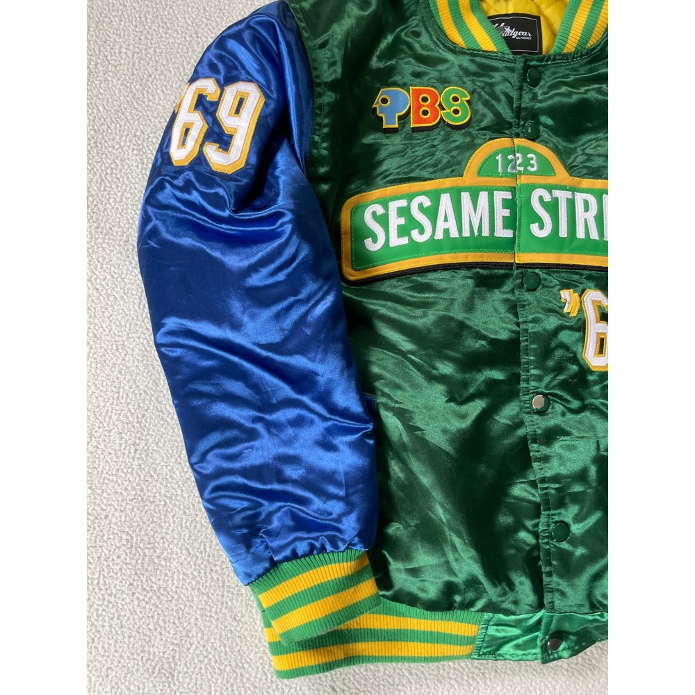 Headgear Classics Mens XL Varsity Jacket Green Sesame Street PBS Satin Bomber - Picture 7 of 16